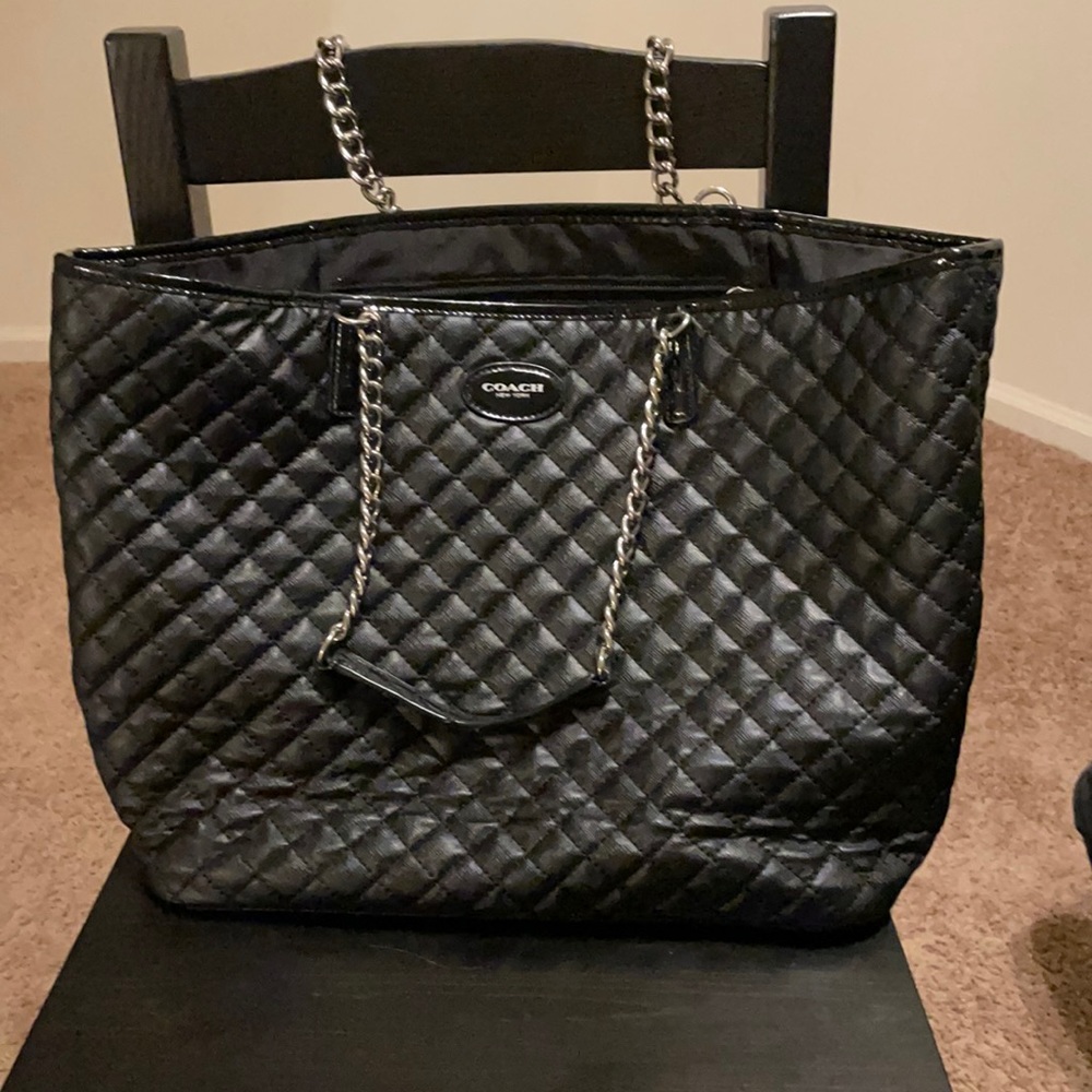 Coach large black quilted tote bag